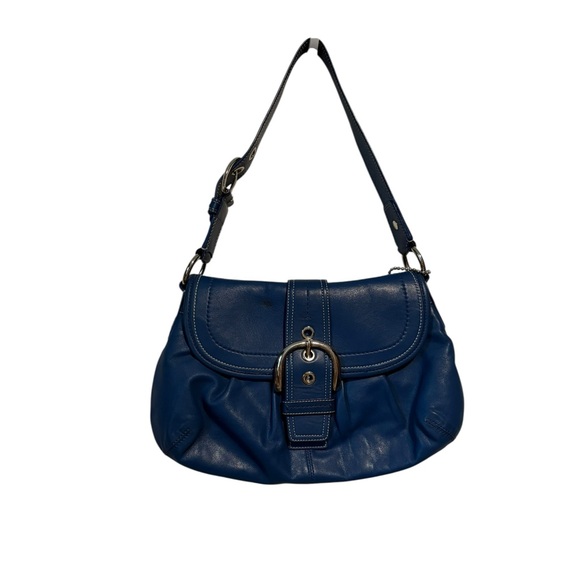 Coach Soho 2010 Cobalt Blue Pleated Leather Buckle Flap Shoulder Bag - Picture 1 of 16